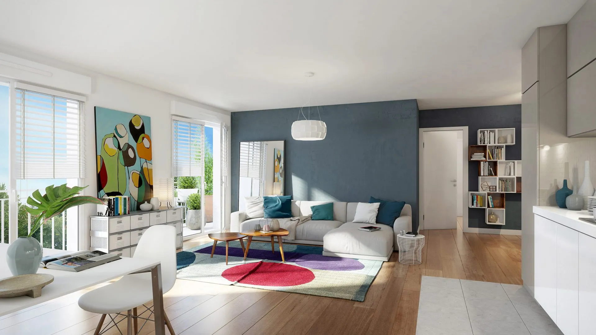 Scène d'intérieur 3D d'un logement neuf