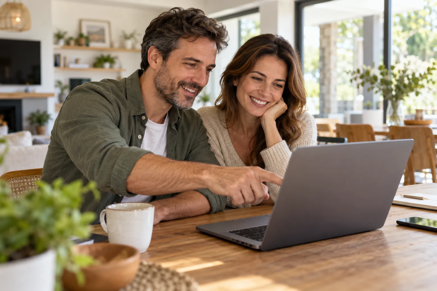 Couple consultant un programme immobilier sur un ordinateur portable